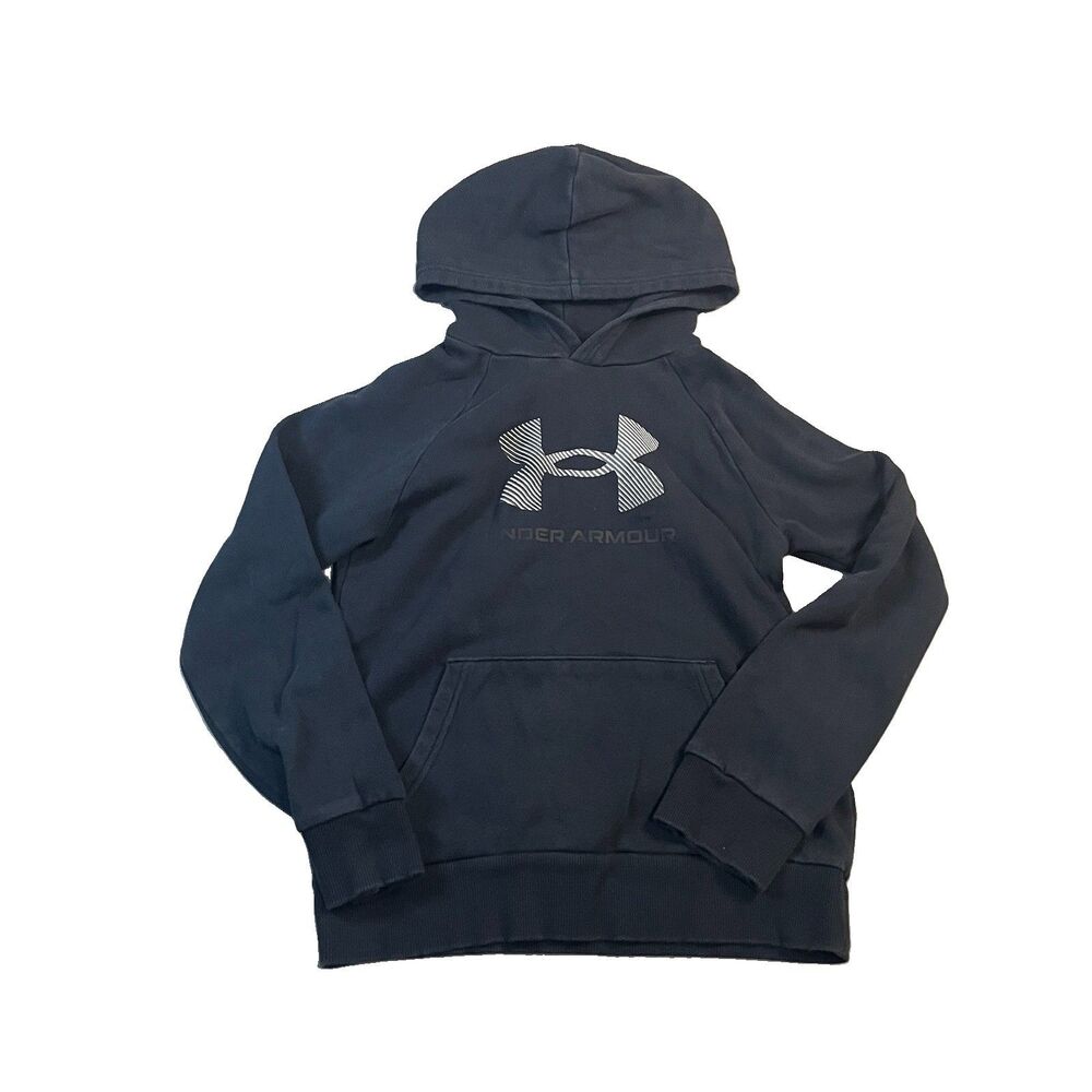 Under Armour Black Logo Graphic Pullover Hoodie Fleece Youth Boys Size M